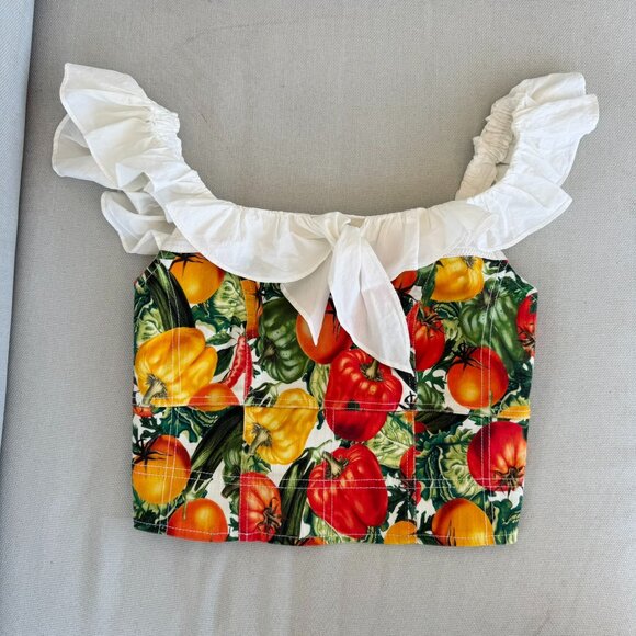 Anthropologie Maeve Flutter Sleeve Crop Blouse Tomato Print Top Small - Picture 1 of 9